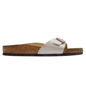 Sandali Birkenstock Madrid Donna Effetto Seta Color Perla Con Plantare