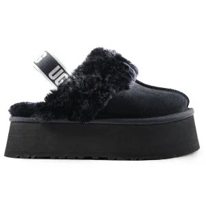 Ugg Sabot Funkette Donna Nero Cinturino Elastico Logato Nel Retro